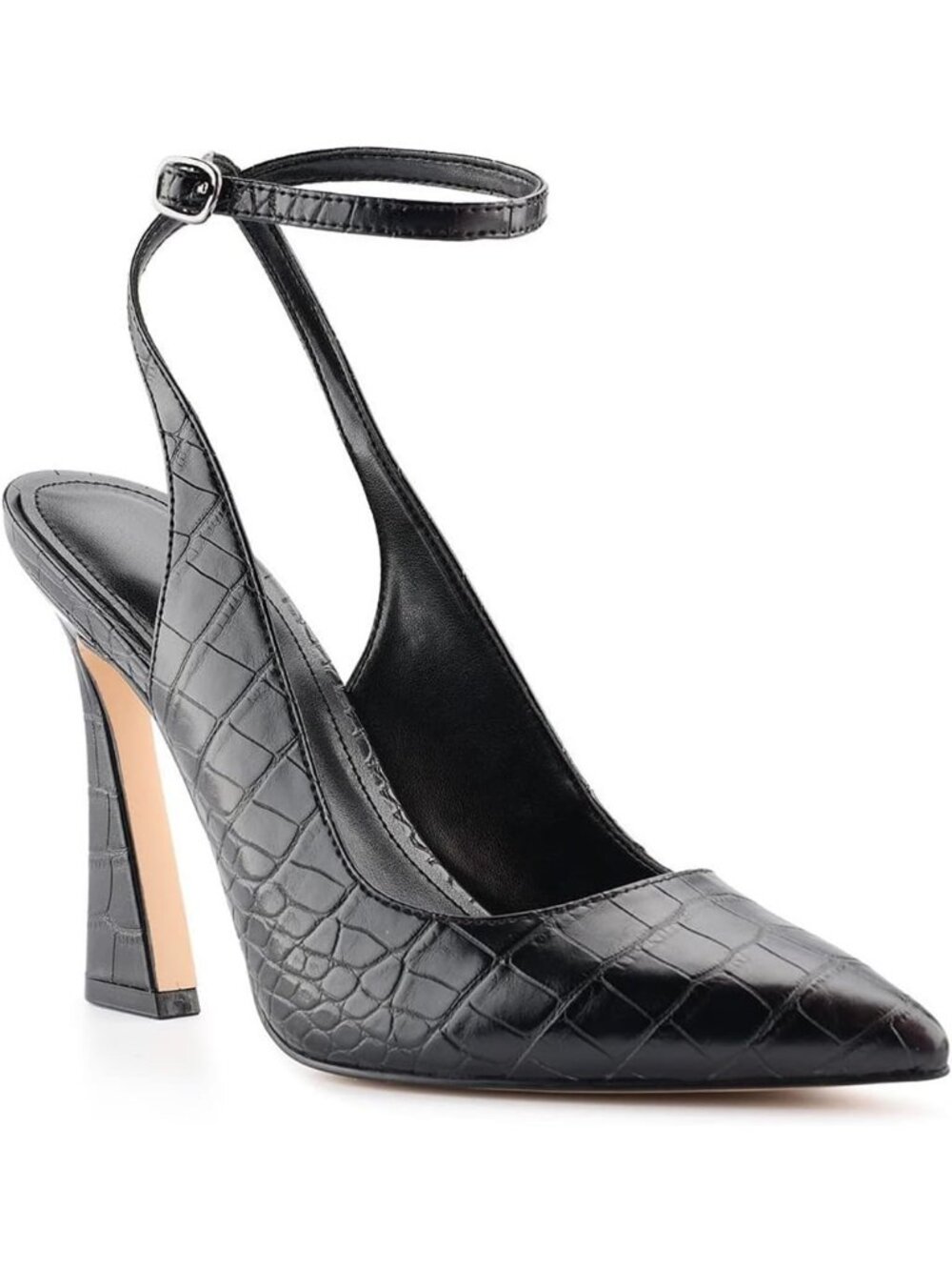 Women's Black Slingback High Heels Pumps Closed Pointed Toe Ankle Strap Shoes